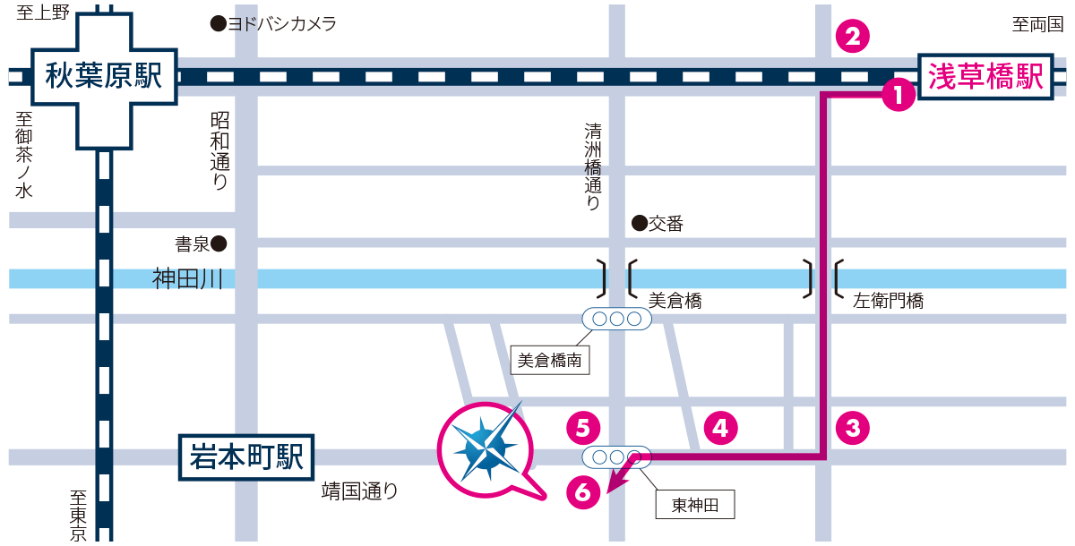 JR浅草橋駅からコンパス株式会社までの道順です。